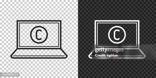 laptop with copyright symbol. icon for design on blank background - copyright symbol transparent background stock illustrations