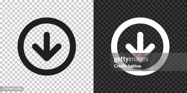 ilustraciones, imágenes clip art, dibujos animados e iconos de stock de botón de flecha hacia abajo. icono para diseño sobre fondo en blanco - flechas en circulo