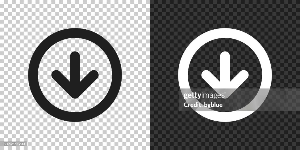 Down arrow button. Icon for design on blank background