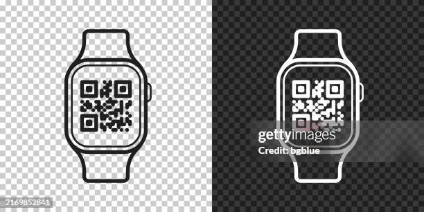 smartwatch with qr code. icon for design on blank background - scan qr code icon stock illustrations