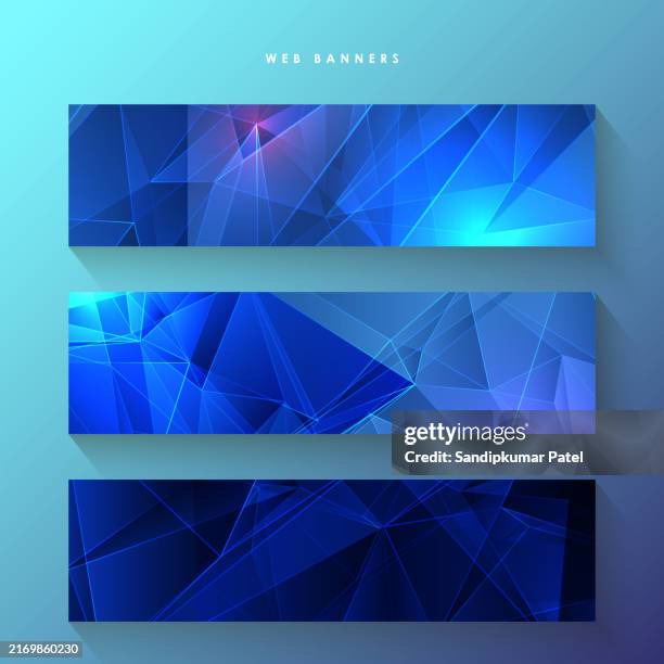 set of three web banners with abstract triangle background - abstract header stock illustrations
