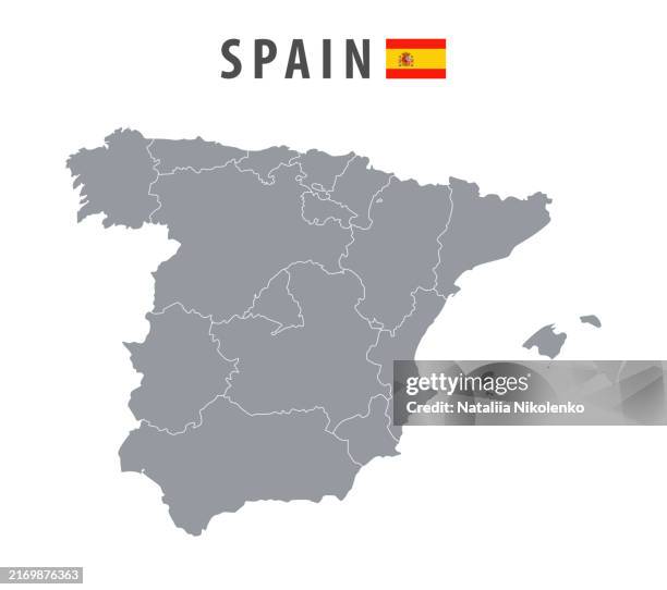 ilustraciones, imágenes clip art, dibujos animados e iconos de stock de españa - mapa detallado con las regiones de los países. - mapa barcelona