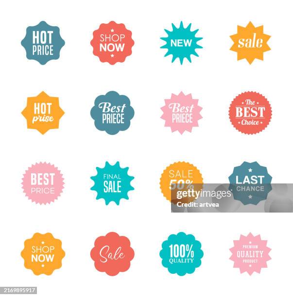 ilustraciones, imágenes clip art, dibujos animados e iconos de stock de set sale tags. special offer discount tag 10, 10, 20, 30, 40, 50, 60, 70, 80, 90 percent off price. - medalla
