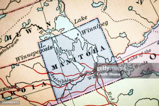 antique map of manitoba (1898) - manitoba stock illustrations