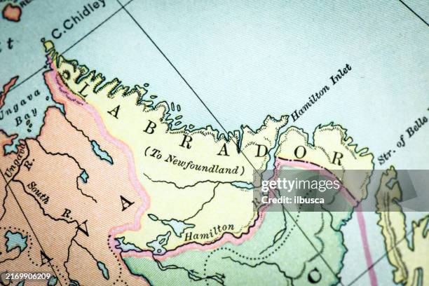 antique map of labrador (1898) - newfoundland and labrador stock illustrations