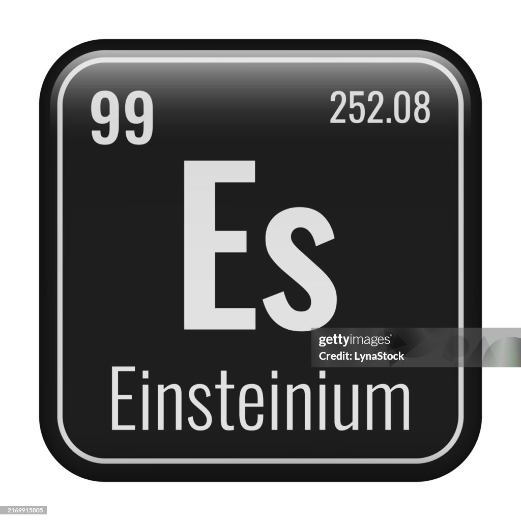 Einsteinium symbol. Chemical element of the periodic table. Vector illustration isolated on white background. Glass sign.