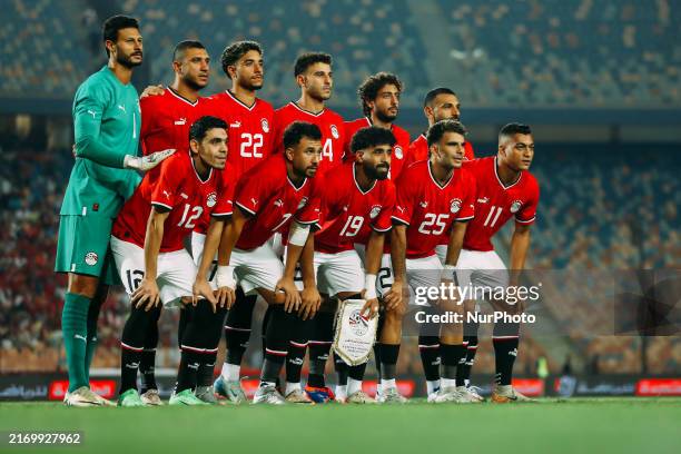 Egypt national team players prior to the Africa Cup of Nations Qualifiers Morocco 2025 match between Egypt and Cape Verde at Cairo International...