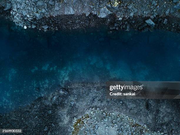 stunning lake in the mountains. dramatic landscape. directly above view. - dramatic landscape stock pictures, royalty-free photos & images