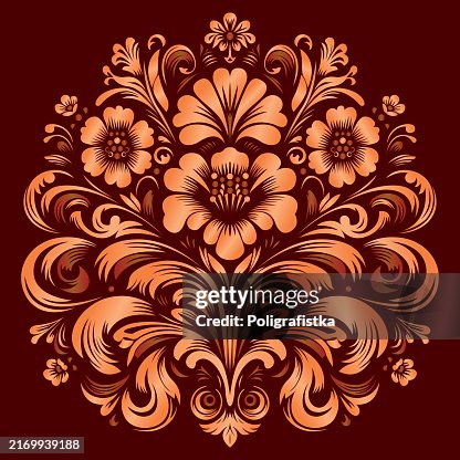 Merlon Pattern Maroon Pattern In Khokhloma Style High-Res Vector Graphic - Getty Images