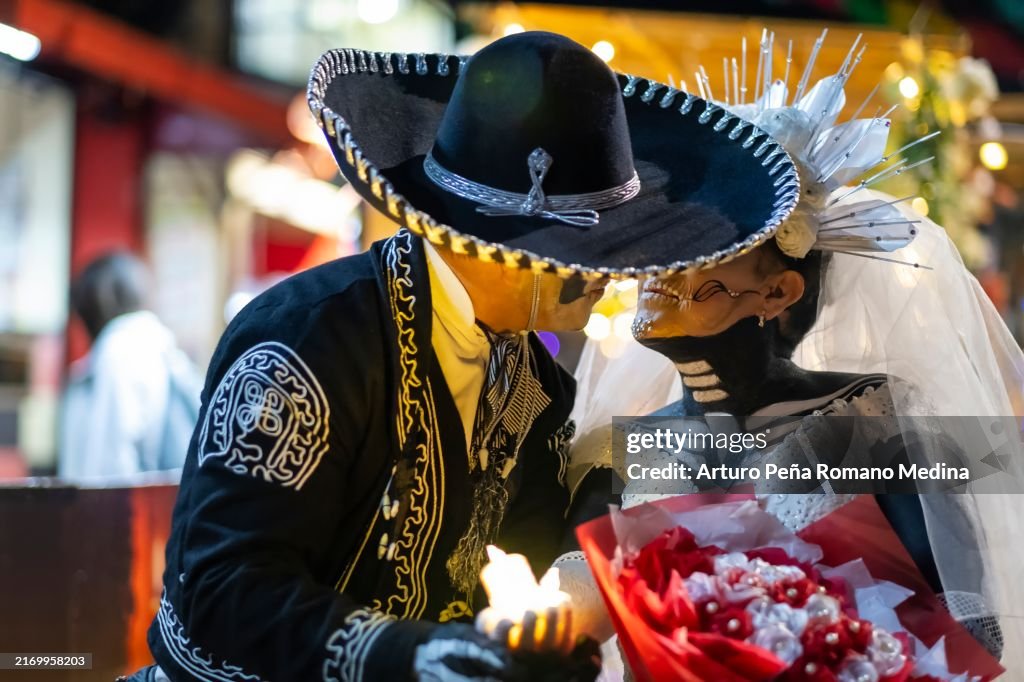 Bride and groom on the night of the dead