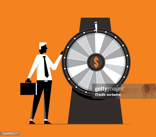 illustrazioni stock, clip art, cartoni animati e icone di tendenza di lucky wheel - uomo d'affari - ruota della roulette