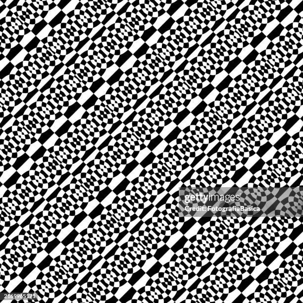 op art abstract monochrome diagonal pattern - intersecting circles stock illustrations