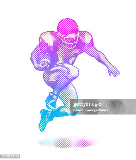 half tone vector of american football player running back - football helmet logo stock illustrations