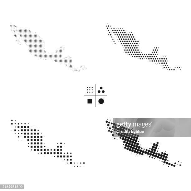 central america maps of dots - 4 different halftone styles - mexico border stock illustrations