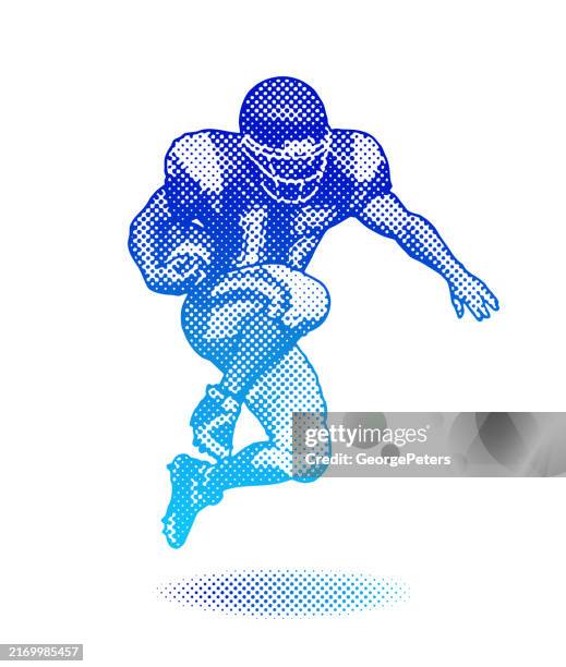 half tone vector of american football player running back - football helmet logo stock illustrations