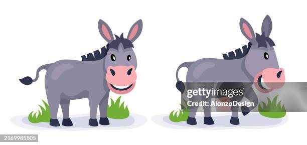happy donkey character. coloring book for children. - donkey milk stock illustrations