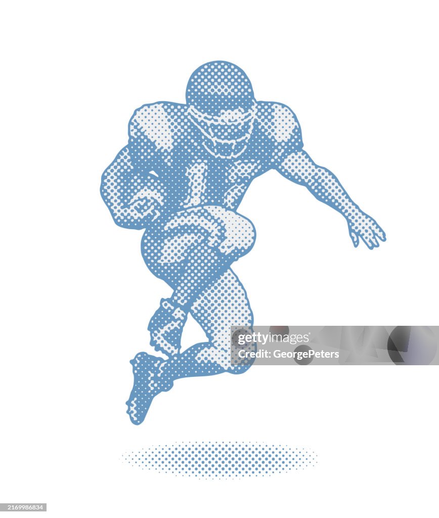Half Tone Vector of American Football Player Running Back