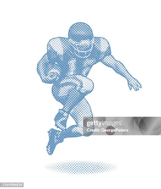 half tone vector of american football player running back - football helmet logo stock illustrations