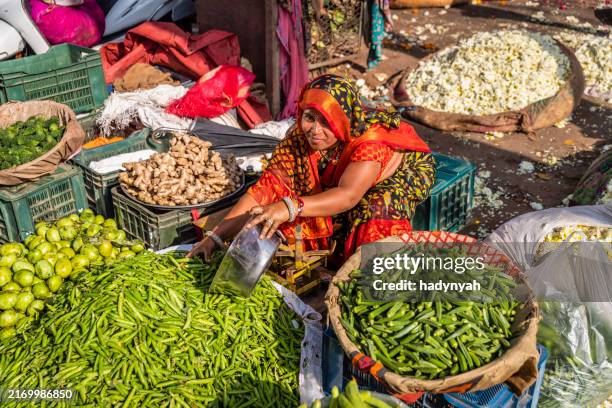 indian street sellers selling vegetables in jaipur, india - india street food stock-fotos und bilder