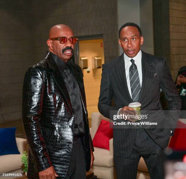 Steve Harvey and Stephen A. Smith attend Invest Fest 2024 at Georgia World Congress Center on August 23, 2024 in Atlanta, Georgia.