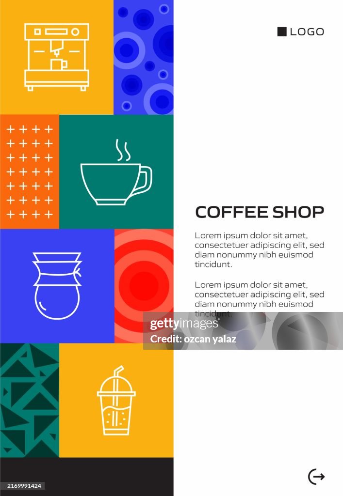 Coffee Shop Concept, Line Style Vector Illustration.