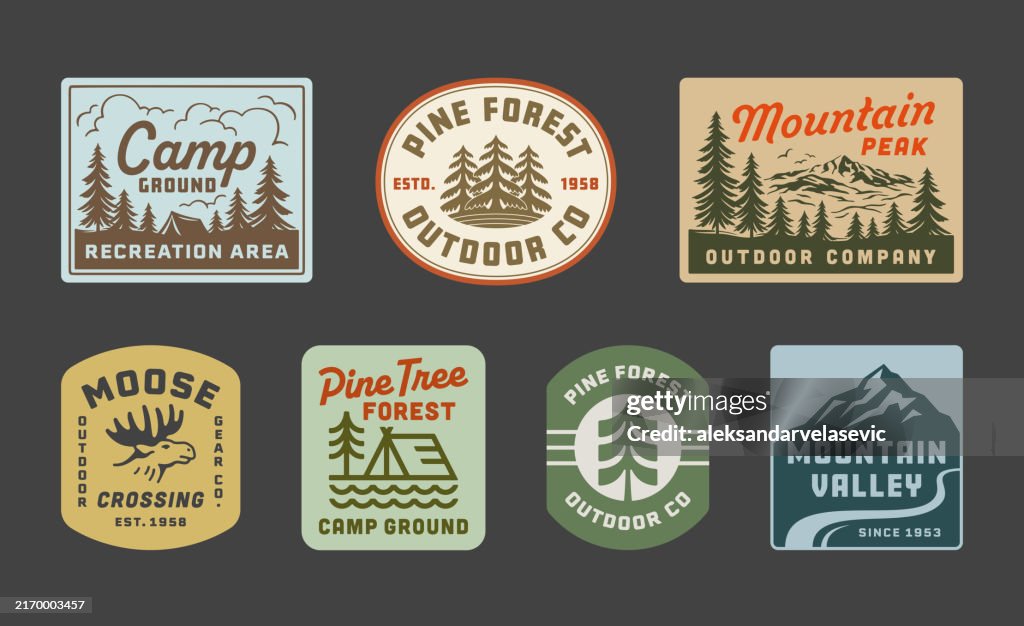 Modern Retro Camping Adventure Badges