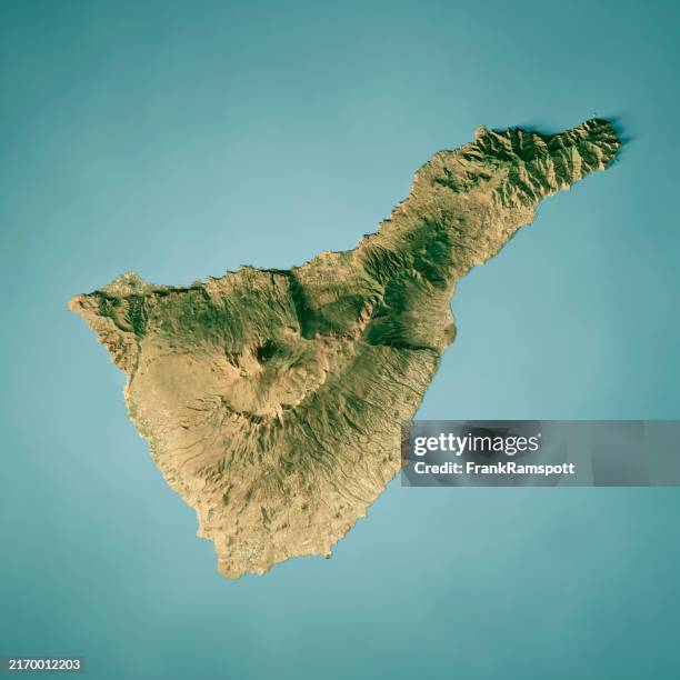 tenerife island satellite topographic map 3d render true color - teneriffa bildbanksfoton och bilder