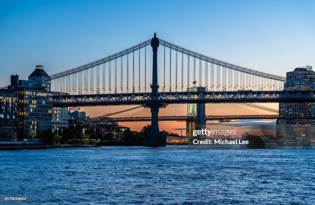 Manhattan Bridge Sunset Skyline