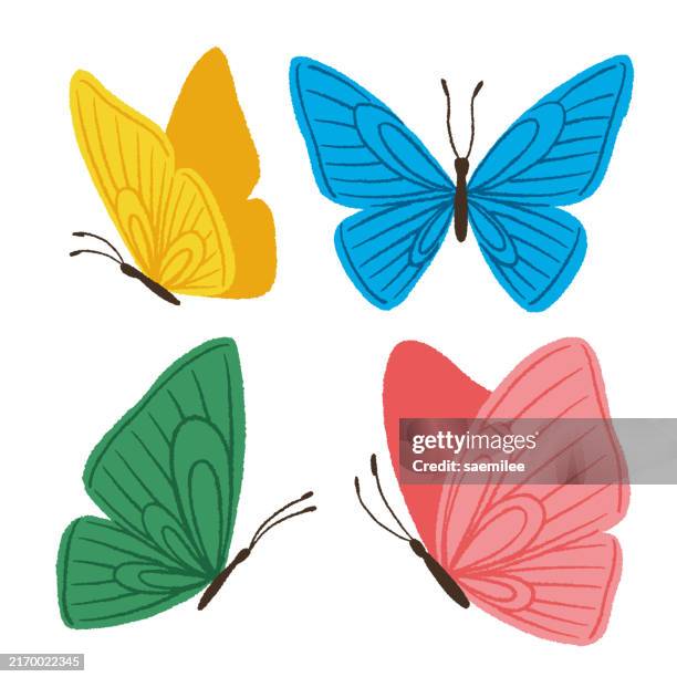 illustrazioni stock, clip art, cartoni animati e icone di tendenza di farfalle variopinte - farfalla