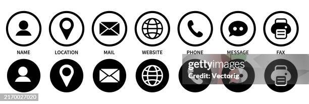 contact information icon set - phone and email icon stock illustrations