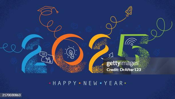 illustrations, cliparts, dessins animés et icônes de apprentissage en ligne bonne année 2025 - aspiration