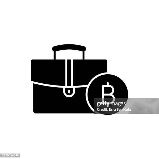 bitcoin briefcase solid icon design. suitable for infographics, web pages, mobile apps, ui, ux, and gui design. - digital banking experience stock illustrations