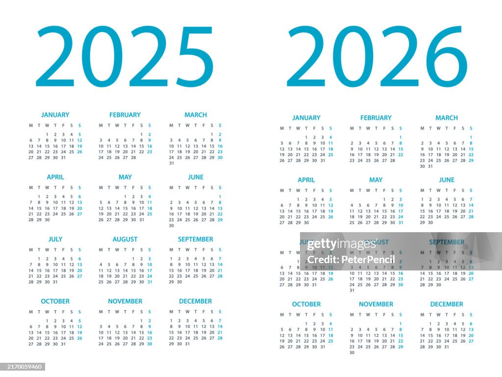 Calendar 2025 2026 Simple Template European Grid Week Starts On Monday