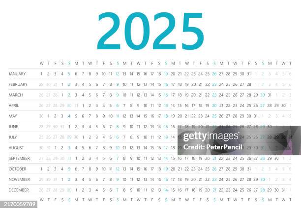 calendar 2025 - horizontal linear template calendar - simple layout illustration - calendar set for 2025 year - long stock illustrations