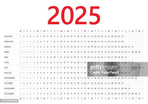 calendar 2025 - horizontal linear template calendar - simple layout illustration - calendar set for 2025 year - june stock illustrations