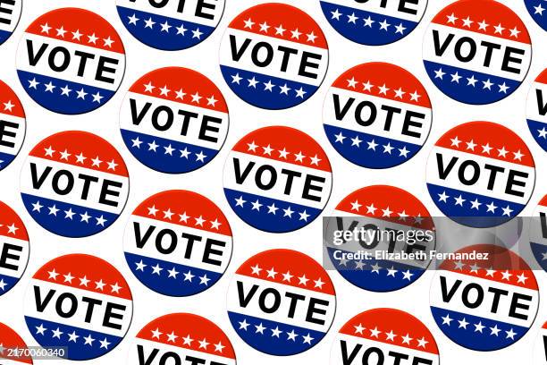 patriotic vote button pattern for u.s. elections and campaign promotions - élections présidentielles des états unis photos et images de collection