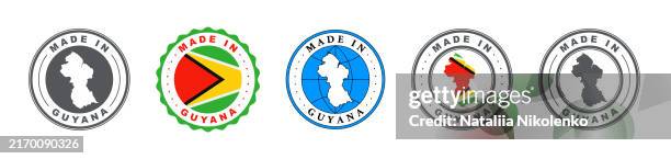 made in guyana label set, product emblem on white isolated background. - georgetown guyana stock illustrations