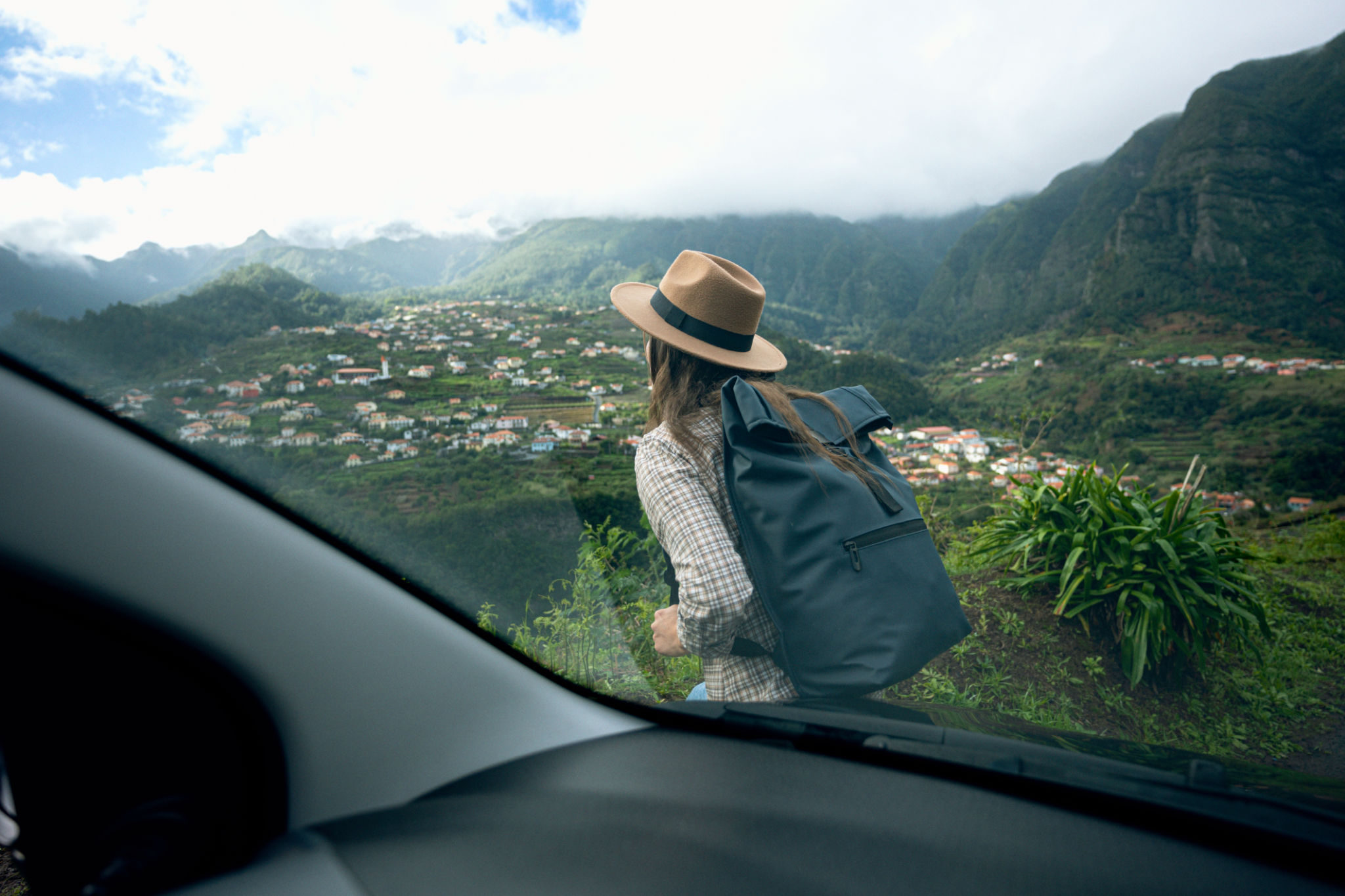 Rural Tourism. Woman with Rental Car on Holiday in Madeira. Rural Tourism. Woman with Rental Car on Holiday in Madeira.