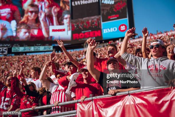 Wisconsin Badger fans celebrate at Camp Randall Stadium in Madison, Wisconsin, on September 7, 2024.