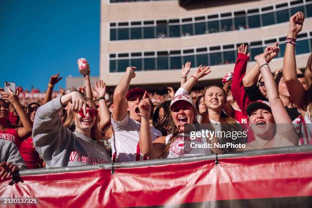 Wisconsin Badger fans celebrate at Camp Randall Stadium in Madison, Wisconsin, on September 7, 2024.