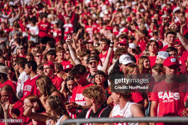 Wisconsin Badger fans celebrate at Camp Randall Stadium in Madison, Wisconsin, on September 7, 2024.