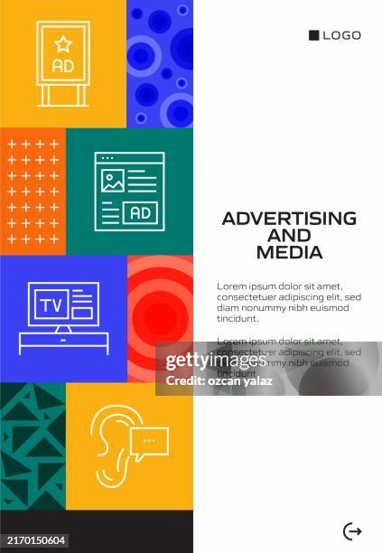 advertising and media concept, line style vector illustration. - e mail template stock illustrations