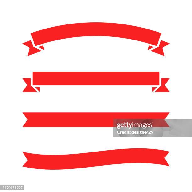 ilustraciones, imágenes clip art, dibujos animados e iconos de stock de conjunto de vectores de cintas rojas - pancarta