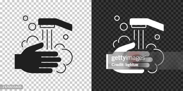 washing hands with soap and water. icon for design on blank background - soap bubbles black background stock illustrations