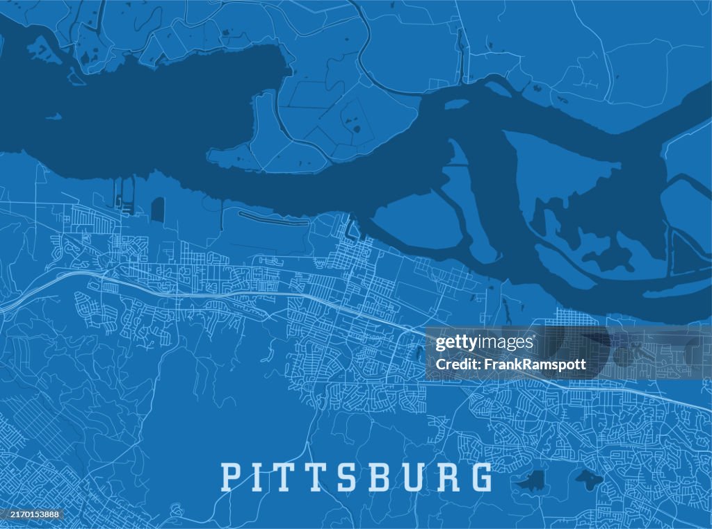 Pittsburg CA City Vector Road Map Blue Horizontal