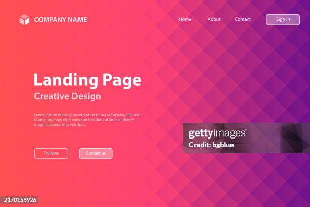 landingpage-vorlage - geometrischer hintergrund mit mosaik und rosafarbenem farbverlauf - rautenmuster stock-grafiken, -clipart, -cartoons und -symbole