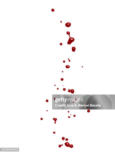 red paint spurts and splashes in motion on a white background. - blut stock-fotos und bilder
