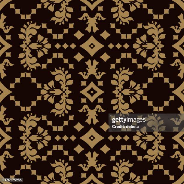 rustic damask in brown gold luxury decorative fabric pattern - damask background stock illustrations