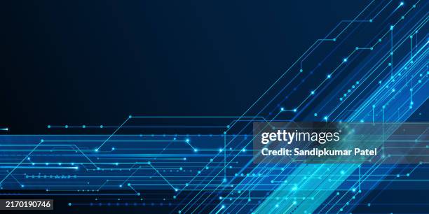 abstract futuristic circuit board, high computer technology dark blue background - cpu stock illustrations