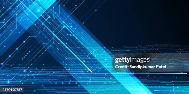 abstract futuristic circuit board, high computer technology dark blue background - complicated machine stock illustrations